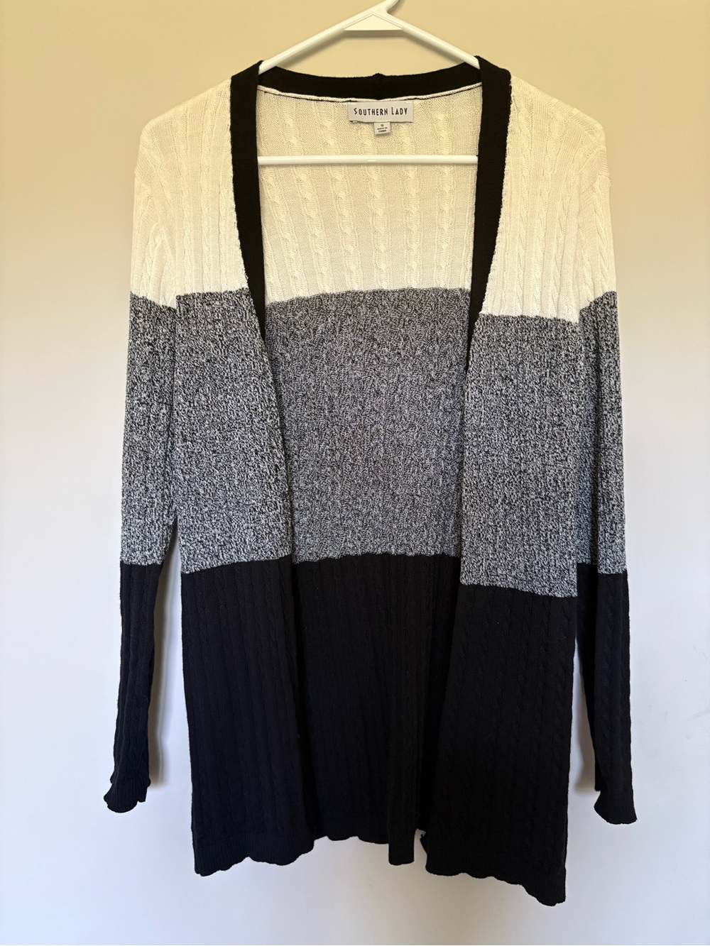 Southern Lady Cable Knit Colorblock Cardigan- Small
